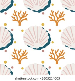Coral and shell seamless pattern 