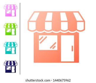 Coral Shopping building or market store icon isolated on white background. Shop construction. Set color icons. Vector Illustration Coral Shopping building or market store icon isolated on white background. Shop construction. Set color icons. Vector Illustration