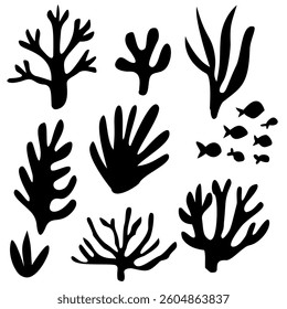 Coral Silhouette Black Color under the sea illustration