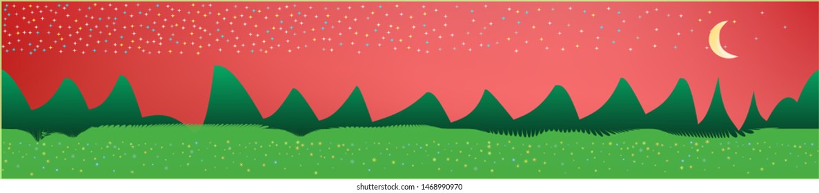 Coral sky, and mountains landscape. Texture background illustration design. Colorful new glass print design. Recent glass print fantasy. Horizon, light. Old game style.
