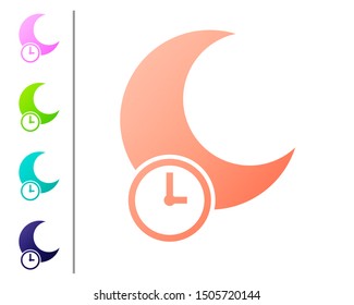 Coral Sleeping moon icon isolated on white background. Set color icons. Vector Illustration