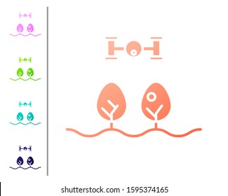Coral Smart farm with drone control and tree icon isolated on white background. Innovation technology for agricultural company. Set color icons. Vector Illustration