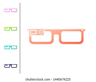 Coral Smart glasses mounted on spectacles icon isolated on white background. Wearable electronics smart glasses with camera and display. Set color icons. Vector Illustration
