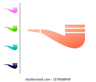 Coral Smoking pipe with smoke icon isolated on white background. Tobacco pipe. Set color icons. Vector Illustration