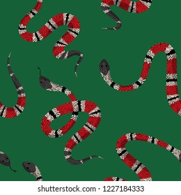 Coral Snakes Seamless Pattern. Snake Skin Fashion Background For Textile Fabric, Prints, Wallpaper. Animal Reptile Ornamental Texture. Vector Illustration