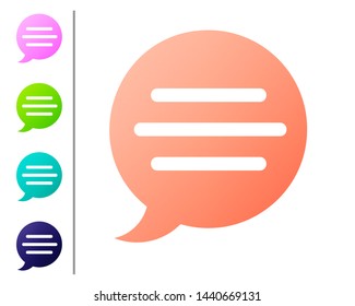 Coral Speech bubble chat icon isolated on white background. Message icon. Communication or comment chat symbol. Set color icons. Vector Illustration