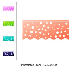 Coral Sponge with bubbles icon isolated on white background. Wisp of bast for washing dishes. Cleaning service logo. Set color icons. Vector Illustration