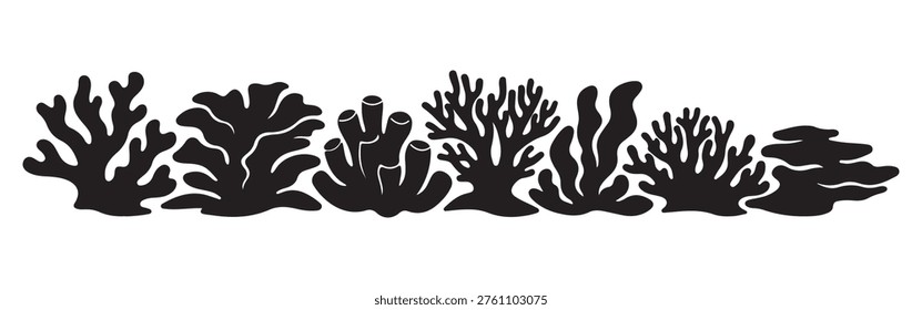 Coral and Sponge Silhouette Vector Illustration