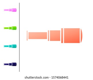 Coral Spyglass telescope lens icon isolated on white background. Sailor spyglass. Set color icons. Vector Illustration
