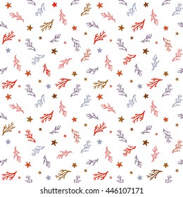 Coral and starfish in the sea/ocean - seamless pattern, marine theme background, design for wallpaper, pattern fills, web page background, vector