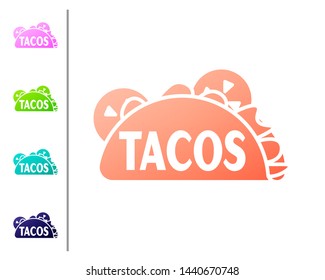 Coral Taco with tortilla icon isolated on white background. Traditional mexican fast food. Set color icons. Vector Illustration