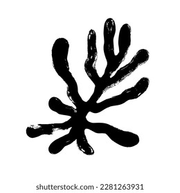 Coral thick silhouette isolated on white background. Abstract matisse inspired floral element. Contemporary organic shape corals in Matisse style. Brush drawn vector black branch.