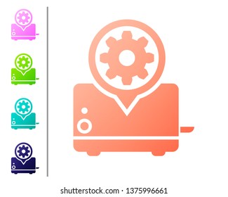 Coral Toaster and gear icon isolated on white background. Adjusting app, service concept, setting options, maintenance, repair, fixing. Set color icons. Vector Illustration