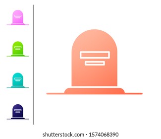 Coral Tombstone with RIP written on it icon isolated on white background. Grave icon. Set color icons. Vector Illustration