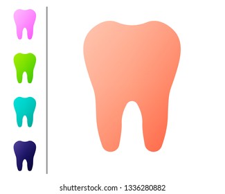 Coral Tooth icon isolated on white background. Tooth symbol for dentistry clinic or dentist medical center and toothpaste package. Set icon in color buttons. Vector Illustration