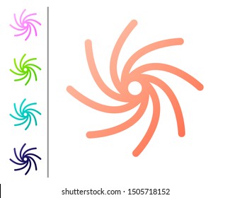 Coral Tornado icon isolated on white background. Cyclone, whirlwind, storm funnel, hurricane wind or twister weather icon. Set color icons. Vector Illustration