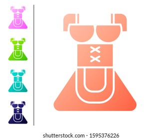 Coral Traditional Oktoberfest folk costume for women called dirndl icon isolated on white background. Traditional Bavarian clothing. Set color icons. Vector Illustration