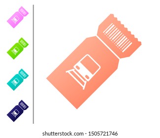 Coral Train ticket icon isolated on white background. Travel by railway. Set color icons. Vector Illustration