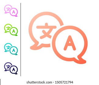 Coral Translator icon isolated on white background. Foreign language conversation icons in chat speech bubble. Translating concept. Set color icons. Vector Illustration