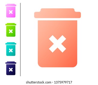 Coral Trash can icon isolated on white background. Delete icon. Garbage bin sign. Recycle basket icon. Office trash icon. Set color icons. Vector Illustration