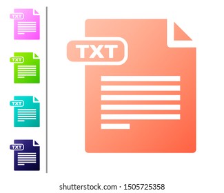 Coral TXT file document. Download txt button icon isolated on white background. Text file extension symbol. Set color icons. Vector Illustration