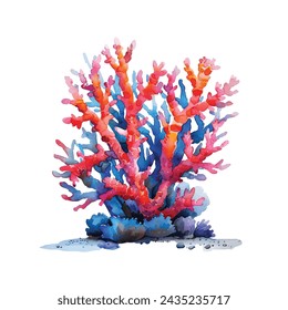 ilustración vectorial de coral bajo el agua en estilo acuarela