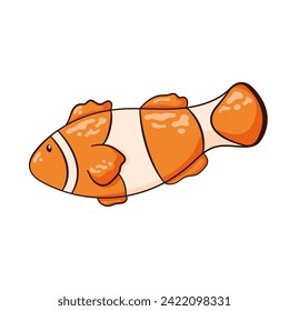 Coral undersea fish in cartoon, line art style. Tropical underwater clown fish aquatic creature. Simple flat design for kid illustration. Vector illustration isolated on a white background.
