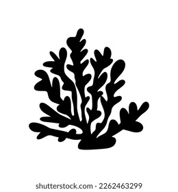 Coral. Underwater element. Vector illustration in black color. Sea ocean.