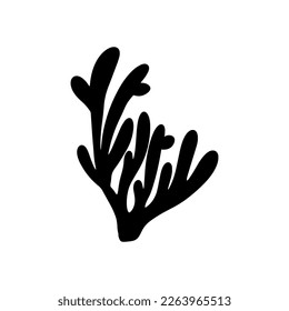 Coral. Underwater element. Vector illustration in black color. Sea ocean.