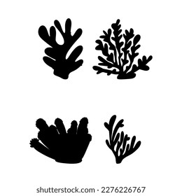 Coral. Underwater element. Vector illustration in black color. Sea ocean.