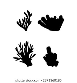 Coral. Underwater element. Vector illustration in black color. Sea ocean.