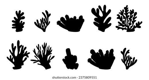 Coral. Underwater element. Vector illustration in black color. Sea ocean.