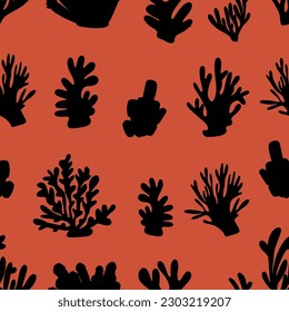 Coral. Underwater element. Vector seamless pattern in scandinavian style. Sea ocean.