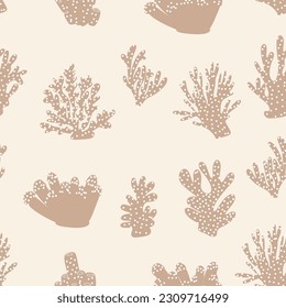 Coral. Underwater element. Vector seamless pattern in scandinavian style. Sea ocean.