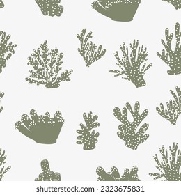 Coral. Underwater element. Vector seamless pattern in scandinavian style. Sea ocean.