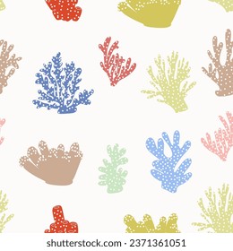 Coral. Underwater element. Vector seamless pattern in scandinavian style. Sea ocean.