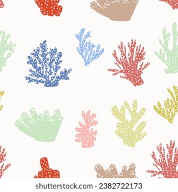 Coral. Underwater element. Vector seamless pattern in scandinavian style. Sea ocean.