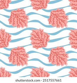 Coral underwater on wavy stripes seamless pattern design