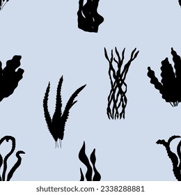 Coral. Underwater plant. Vector seamless pattern in scandinavian style. Seaweed.