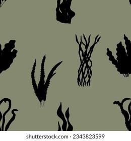 Coral. Underwater plant. Vector seamless pattern in scandinavian style. Seaweed.