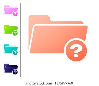 Coral Unknown directory icon isolated on white background. Magnifying glass and folder. Set color icons. Vector Illustration
