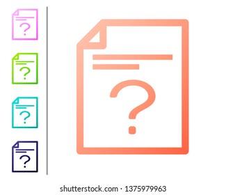 Coral Unknown document icon isolated on white background. File with Question mark. Hold report, service and global search sign. Set color icons. Vector Illustration
