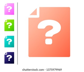 Coral Unknown document icon isolated on white background. File with Question mark. Hold report, service and global search sign. Set color icons. Vector Illustration