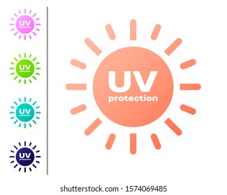 Coral UV protection icon isolated on white background. Ultra violet rays radiation. SPF sun sign. Set color icons. Vector Illustration