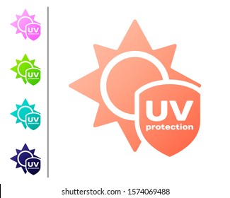 Coral UV protection icon isolated on white background. Sun and shield. Ultra violet rays radiation. SPF sun sign. Set color icons. Vector Illustration