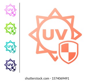 Coral UV protection icon isolated on white background. Sun and shield. Ultra violet rays radiation. SPF sun sign. Set color icons. Vector Illustration