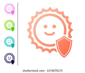 Coral UV protection icon isolated on white background. Sun and shield. Ultra violet rays radiation. SPF sun sign. Set color icons. Vector Illustration