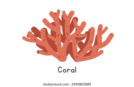 Coral vector illustration, cartoon clipart animal in flat style. Sea animals, underwater creatures, ocean animals, marine life concept. Coral reef vector design isolated on white background