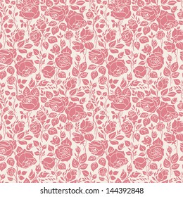 Coral vintage seamless pattern with garden roses