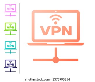 Coral VPN Computer network icon isolated on white background. Laptop network. Internet connection. Set color icons. Vector Illustration